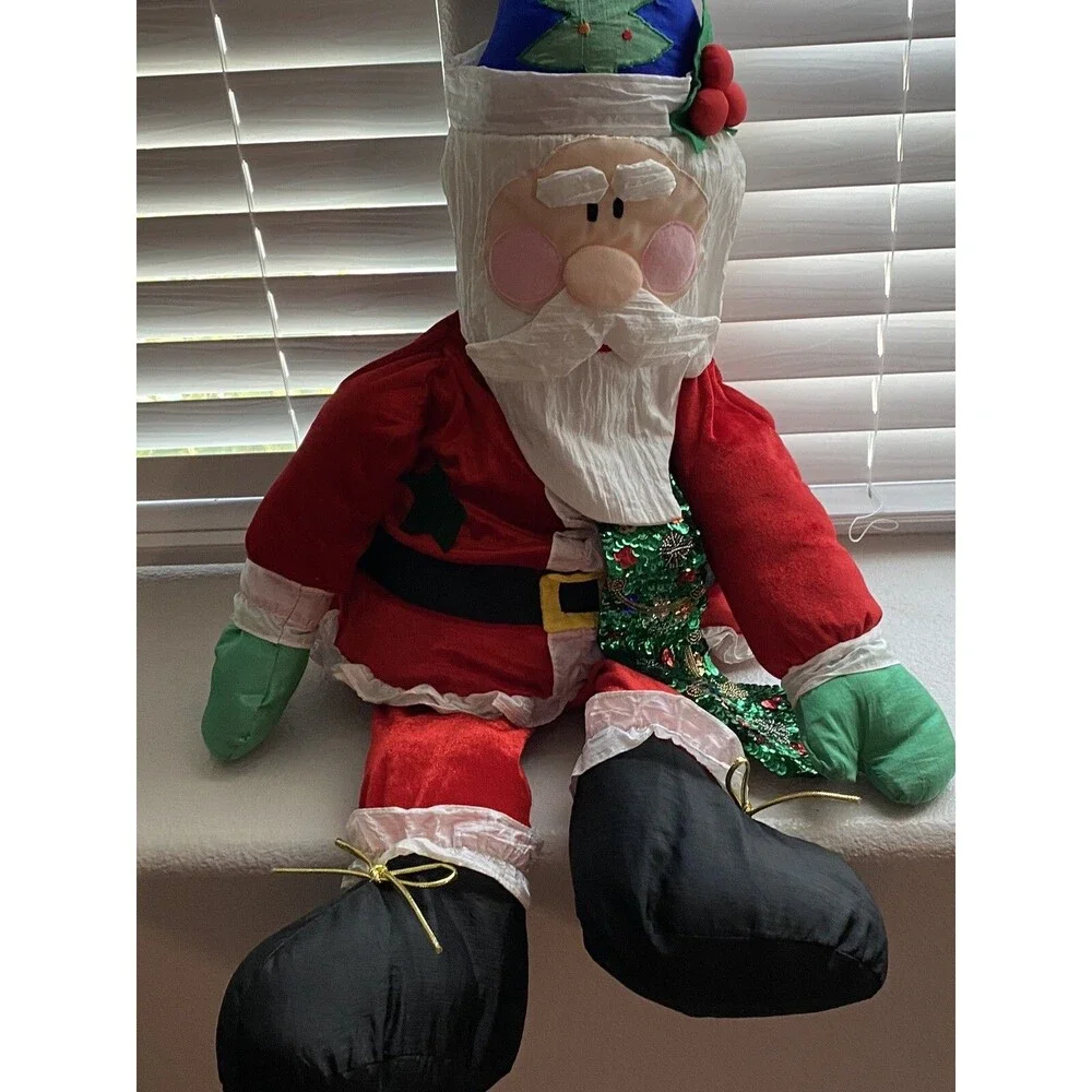 Santa Claus Plush Decor Nylon Parachute Fabric Large Christmas Vtg.